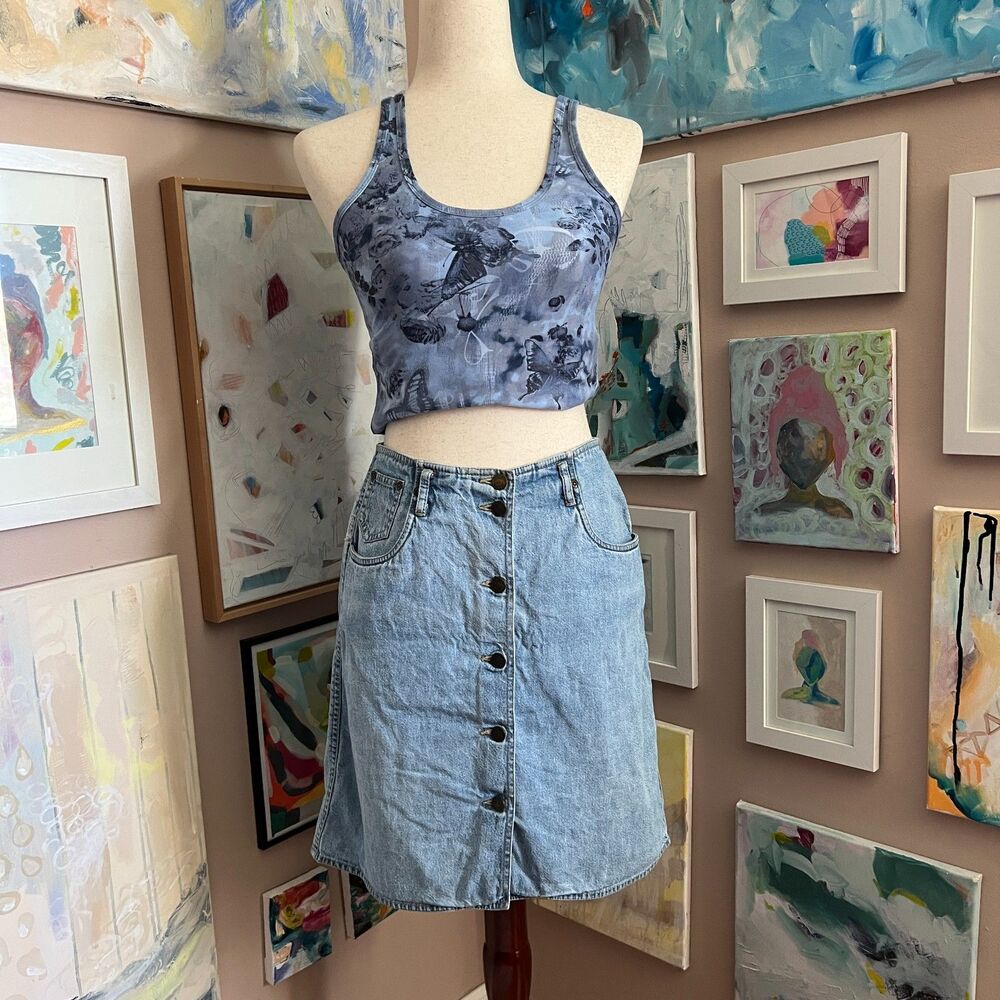 Y2K 90s Denim Skirt Liz Claiborne Liz Wear Vintage‎ 90s Button Front A-Line Sz 8
